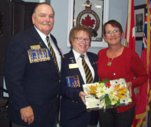Branch 150 secretary/treasurer Joan Clannon presented a token of appreciation to Nova Scotia/Nunavut Command president Steve Wessel and his wife Marsha.
