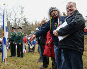 Waycobah Chief Rod Googoo (left) and Natural Resources Minister Lloyd Hines were at yesterday's ceremony.