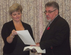 Supreme Court Justice Laurie Halfpenny-MacQuarrie swears in Alvin Martell as the councillor for Richmond County’s new district 2 during a ceremony held last week at the Richmond Municipal Building in Arichat. Martell had previously served as councillor for the municipality’s former district 4 over the past 12 years.