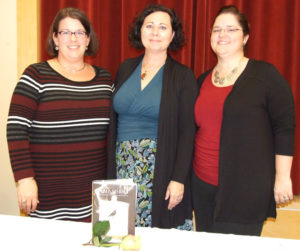 Author Ami McKay (centre) is pictured with Port Hawkesbury Literacy Council instructor Taralee Wood (left) and coordinator/instructor Crystal Samson following FEIS 2016 at the Port Hawkesbury Civic Centre. 